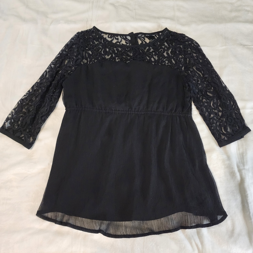 H&M MAMA maternity top, black‎ beaded empire waist, size M, EUC